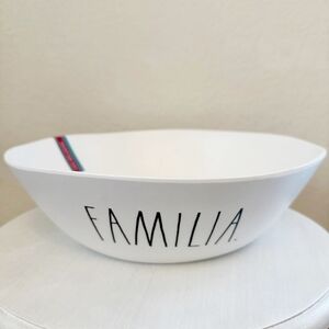 NEW Rae Dunn FAMILIA Large Melamine Party Serving Bowl White Black 12"
